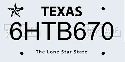 6HTB670 Texas License Plate