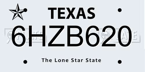 6HZB620 Texas License Plate