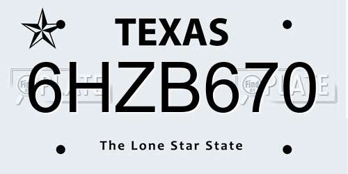 6HZB670 Texas License Plate