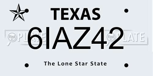 6IAZ42 Texas License Plate