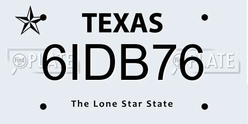 6IDB76 Texas License Plate
