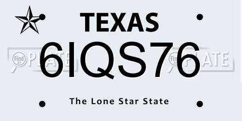 6IQS76 Texas License Plate