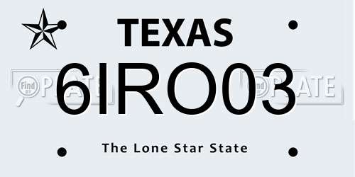 6IRO03 Texas License Plate
