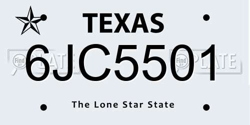 6JC5501 Texas License Plate