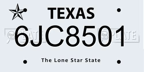 6JC8501 Texas License Plate