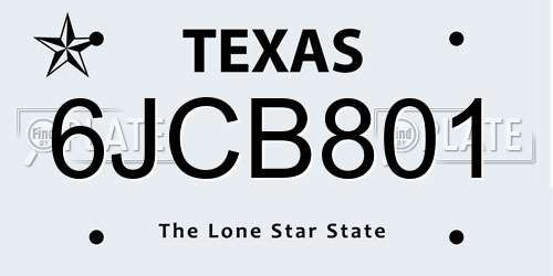 6JCB801 Texas License Plate