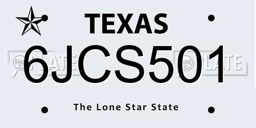 6JCS501 Texas License Plate