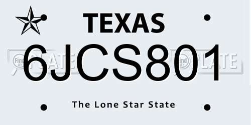 6JCS801 Texas License Plate