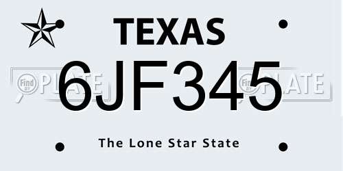 6JF345 Texas License Plate