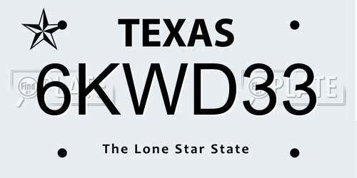 6KWD33 Texas License Plate