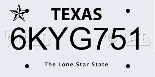 6KYG751 Texas License Plate