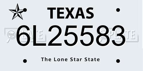 6L25583 Texas License Plate