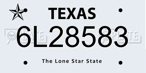 6L28583 Texas License Plate