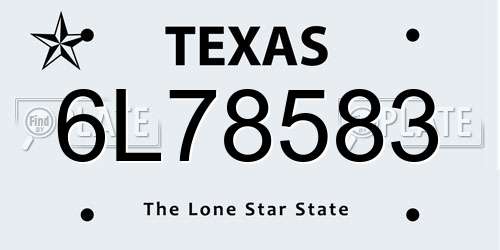 6L78583 Texas License Plate