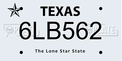 6LB562 Texas License Plate