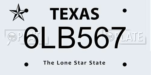 6LB567 Texas License Plate