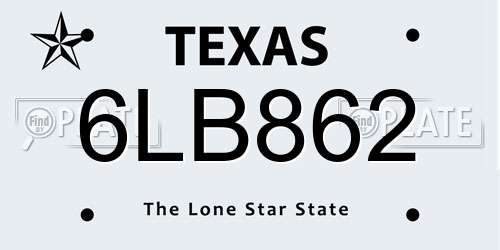 6LB862 Texas License Plate