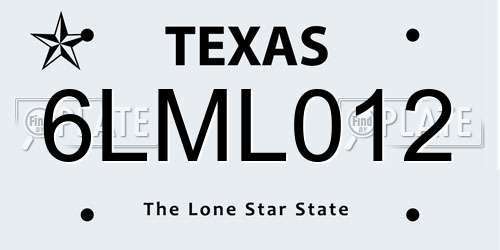 6LML012 Texas License Plate