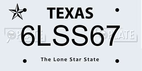 6LSS67 Texas License Plate