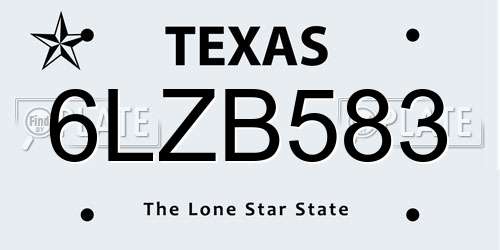 6LZB583 Texas License Plate