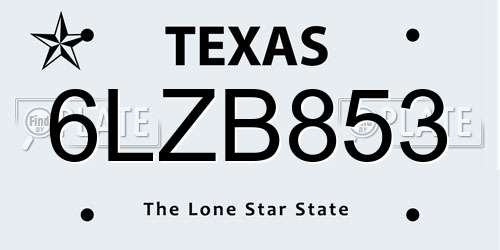 6LZB853 Texas License Plate