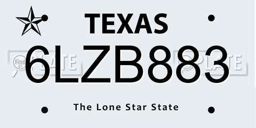 6LZB883 Texas License Plate