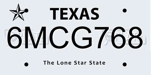 6MCG768 Texas License Plate