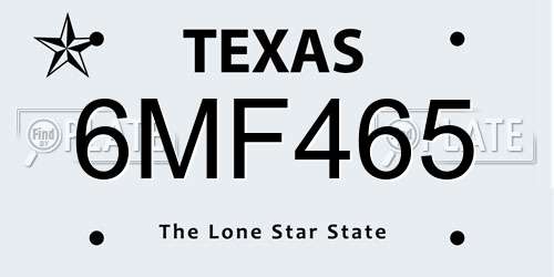 6MF465 Texas License Plate