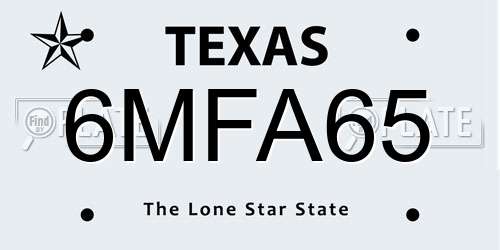 6MFA65 Texas License Plate