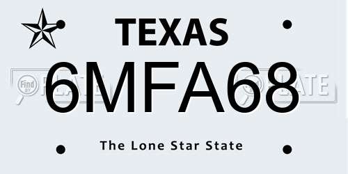 6MFA68 Texas License Plate