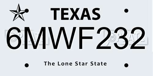 6MWF232 Texas License Plate