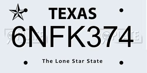 6NFK374 Texas License Plate