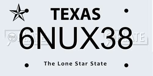 6NUX38 Texas License Plate