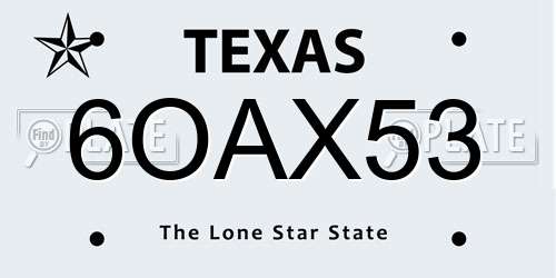 6OAX53 Texas License Plate