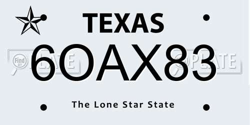 6OAX83 Texas License Plate