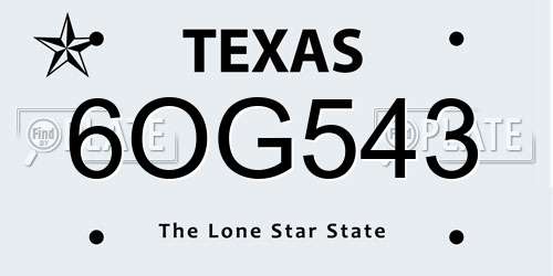 6OG543 Texas License Plate