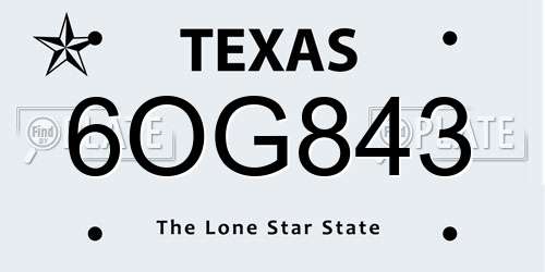 6OG843 Texas License Plate