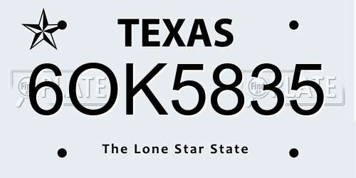 6OK5835 Texas License Plate