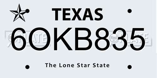 6OKB835 Texas License Plate