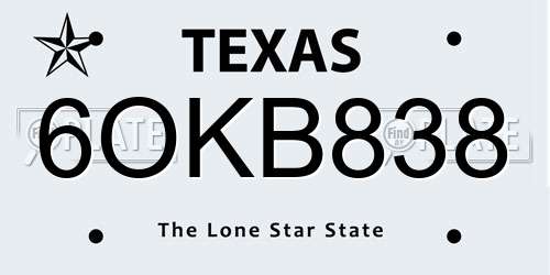 6OKB838 Texas License Plate