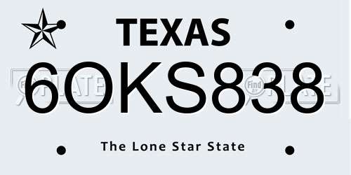 6OKS838 Texas License Plate