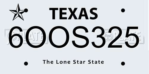 6OOS325 Texas License Plate
