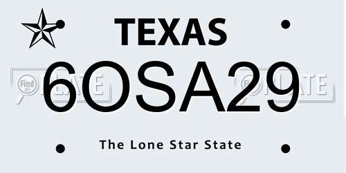 6OSA29 Texas License Plate