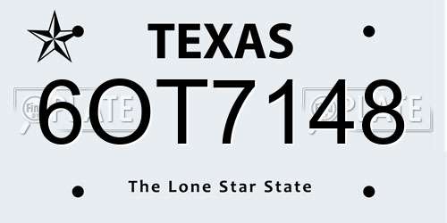 6OT7148 Texas License Plate