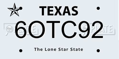 6OTC92 Texas License Plate