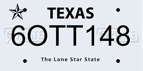 6OTT148 Texas License Plate