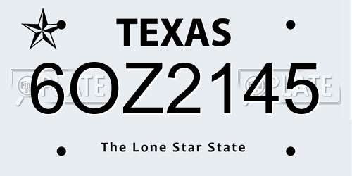 6OZ2145 Texas License Plate