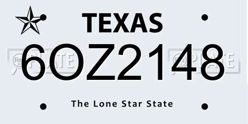 6OZ2148 Texas License Plate