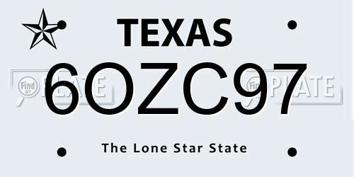 6OZC97 Texas License Plate