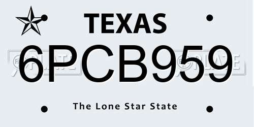 6PCB959 Texas License Plate